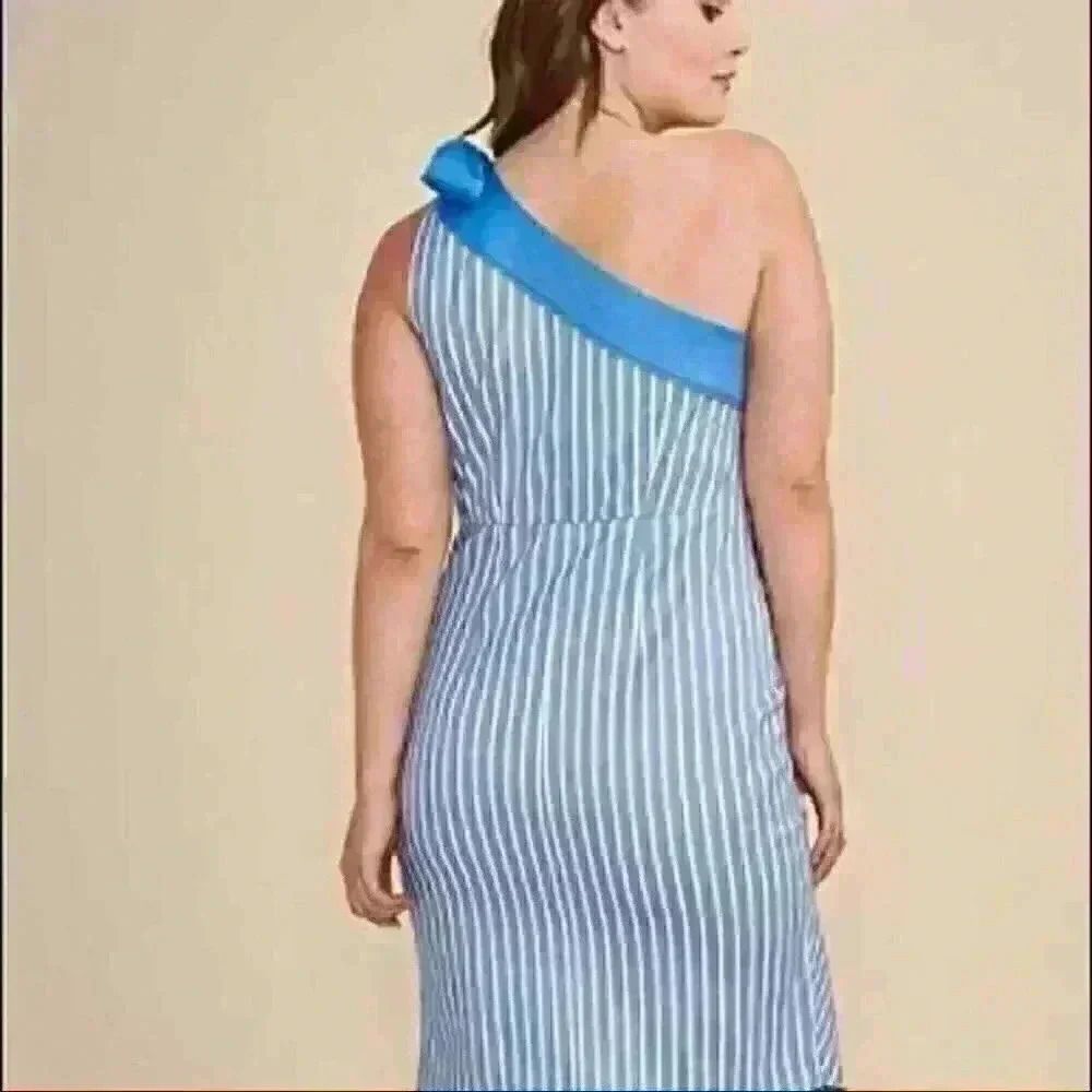 Glamour Lane Bryant blue striped shoulder dress 26